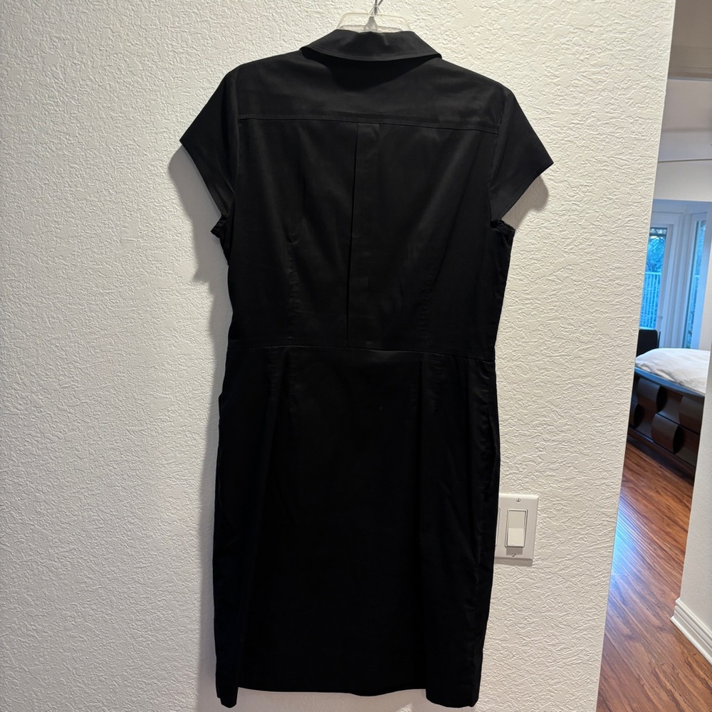 Ann Taylor Black Cap-Sleeve Wrap Dress with Side Pockets - Picture 7 of 9